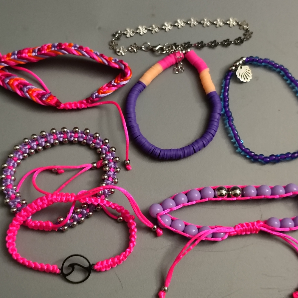 Source Unknown Vibrant Bracelet Set - Pink, Purple, Silver